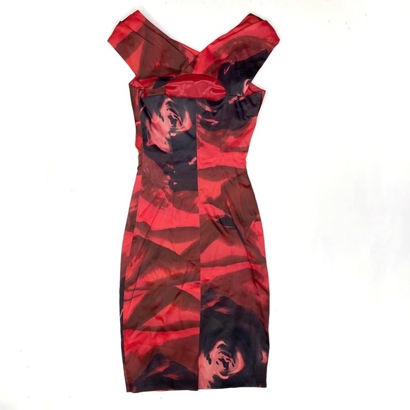 Karen Millen Asymmetrical Neckline Cocktail Dress Red Black 4 - Picture 6 of 8